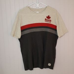 Roots short sleeve tee, 2 tone grey/red mens L